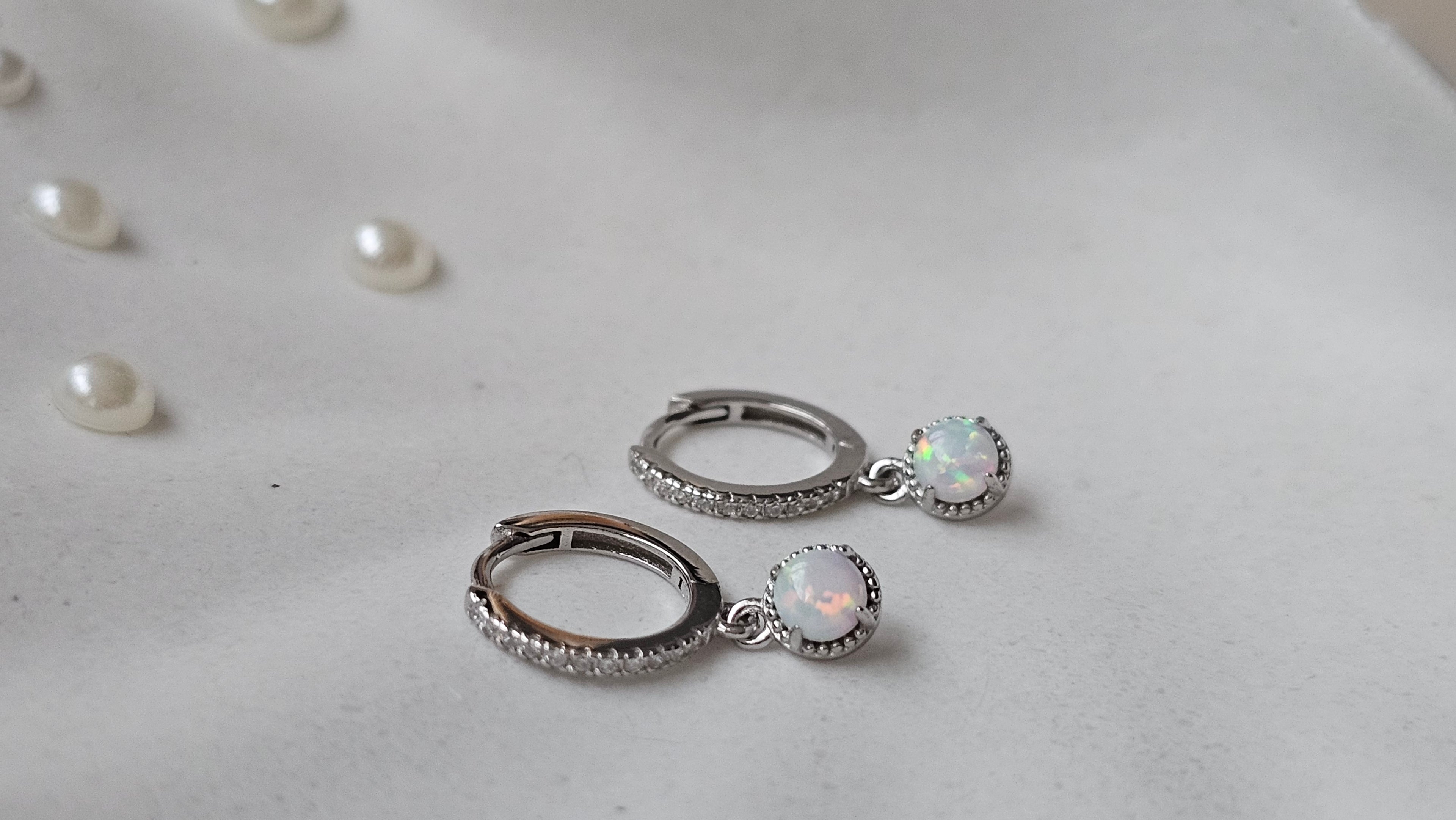 Sterling silver s925 earrings hoop zirconia opal Minimalist