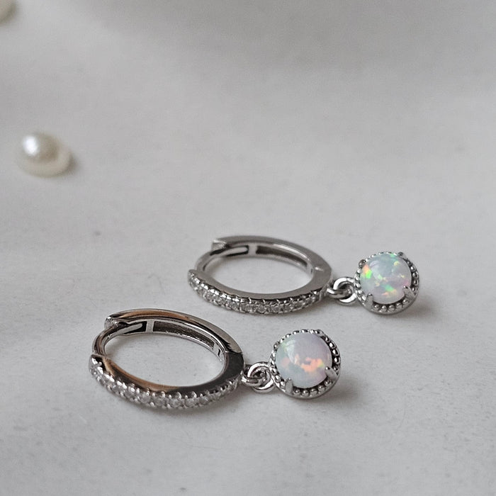 Sterling silver s925 earrings hoop zirconia opal Minimalist