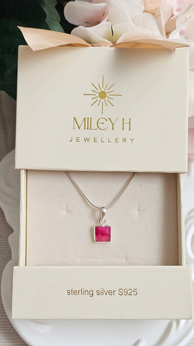 Sterling silver s925 pendant necklace Ruby square gemstone