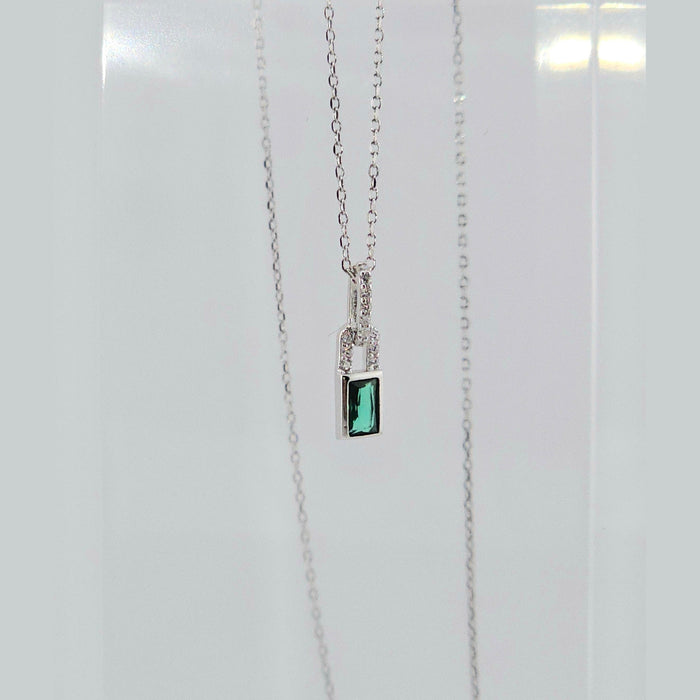 Sterling silver s925 pendant necklace green CZ
