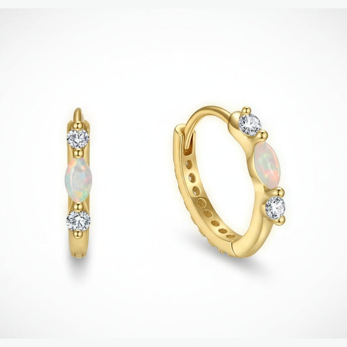 Sterling silver s925 gold plated hoop earrings CZ opal