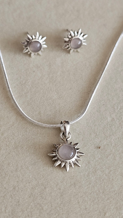 Sterling silver S925 nude Moonstone jewelry set Sun , earrings and pendant necklace