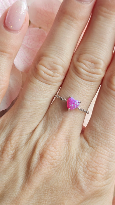 Sterling silver s925 ring pink🩷 opal chain adjustable