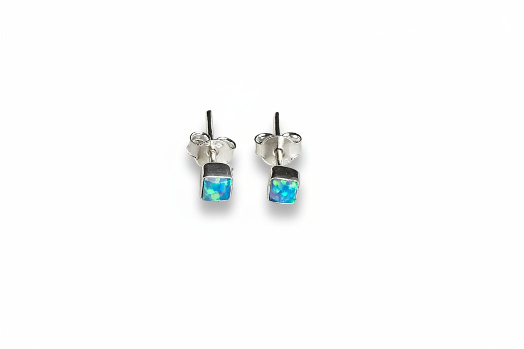Sterling silver s925 earrings blue opal Minimalist square stud