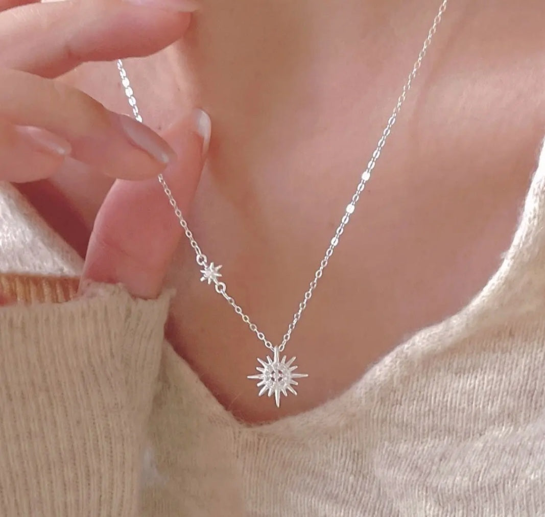 Sterling silver s925 necklace Zirconia sun