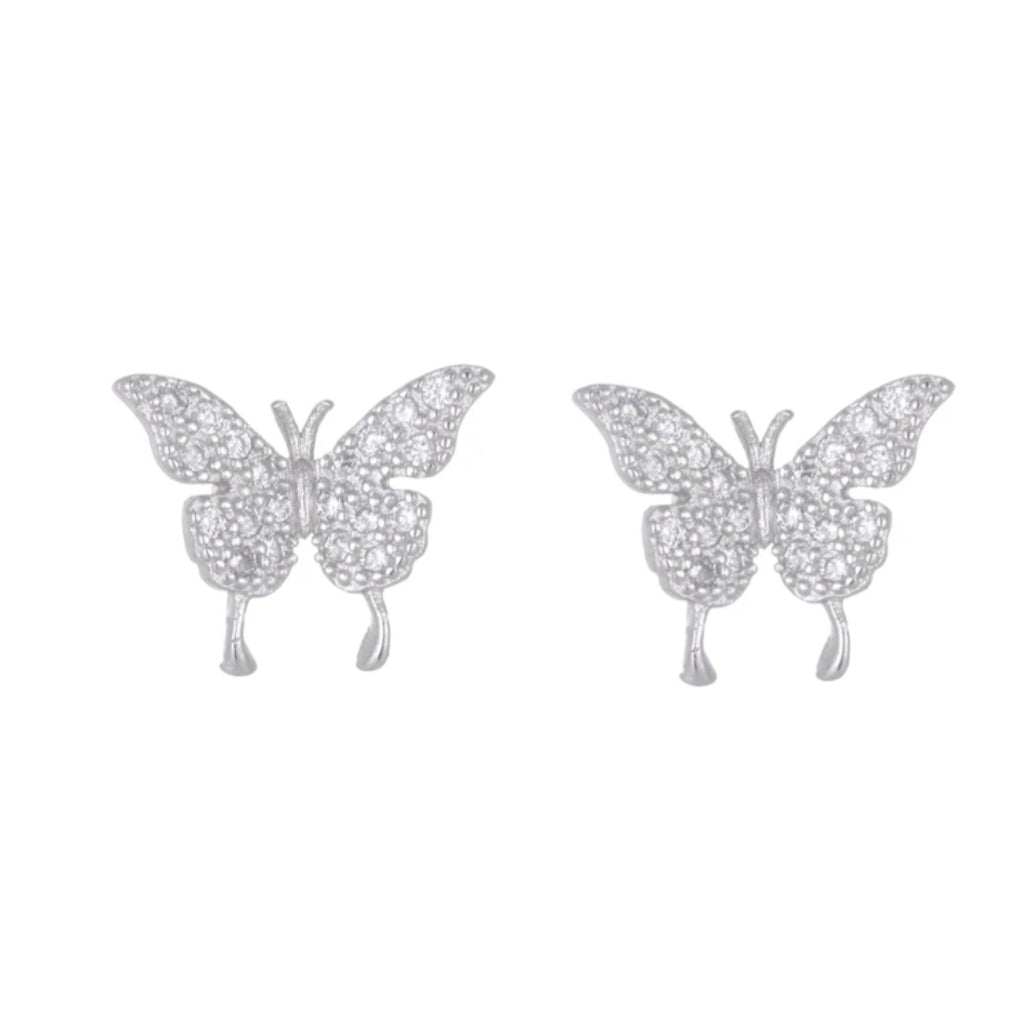 Sterling silver s925 earrings zirconia butterfly stud