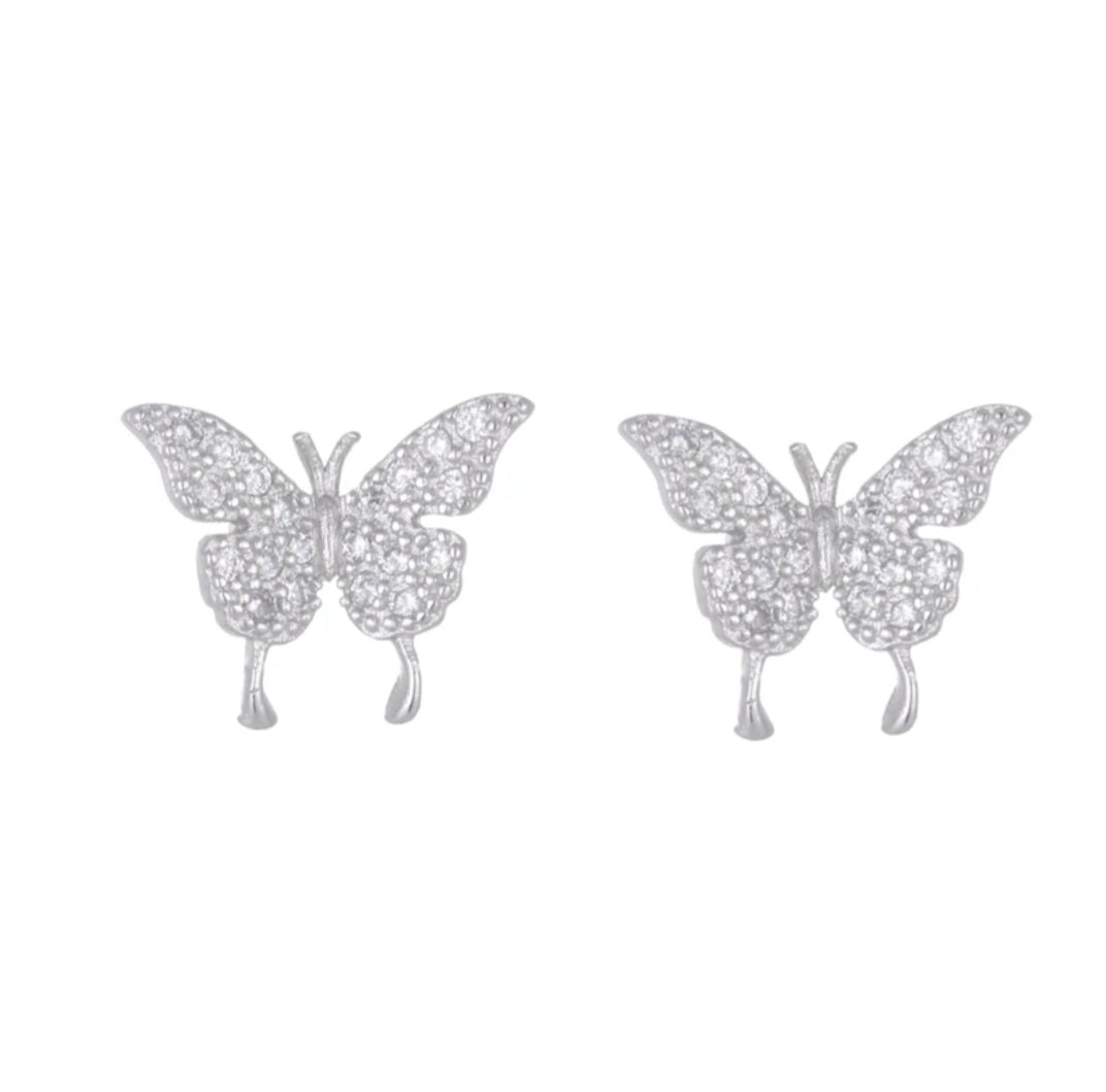 Sterling silver s925 earrings zirconia butterfly stud