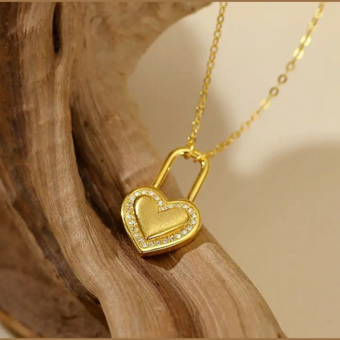 Gold plated 14k Sterling Silver s925 Heart Padlock Pendant Necklace