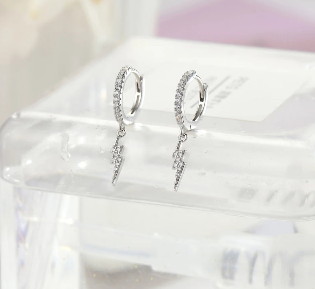Sterling silver s925 earrings hoop lightning CZ