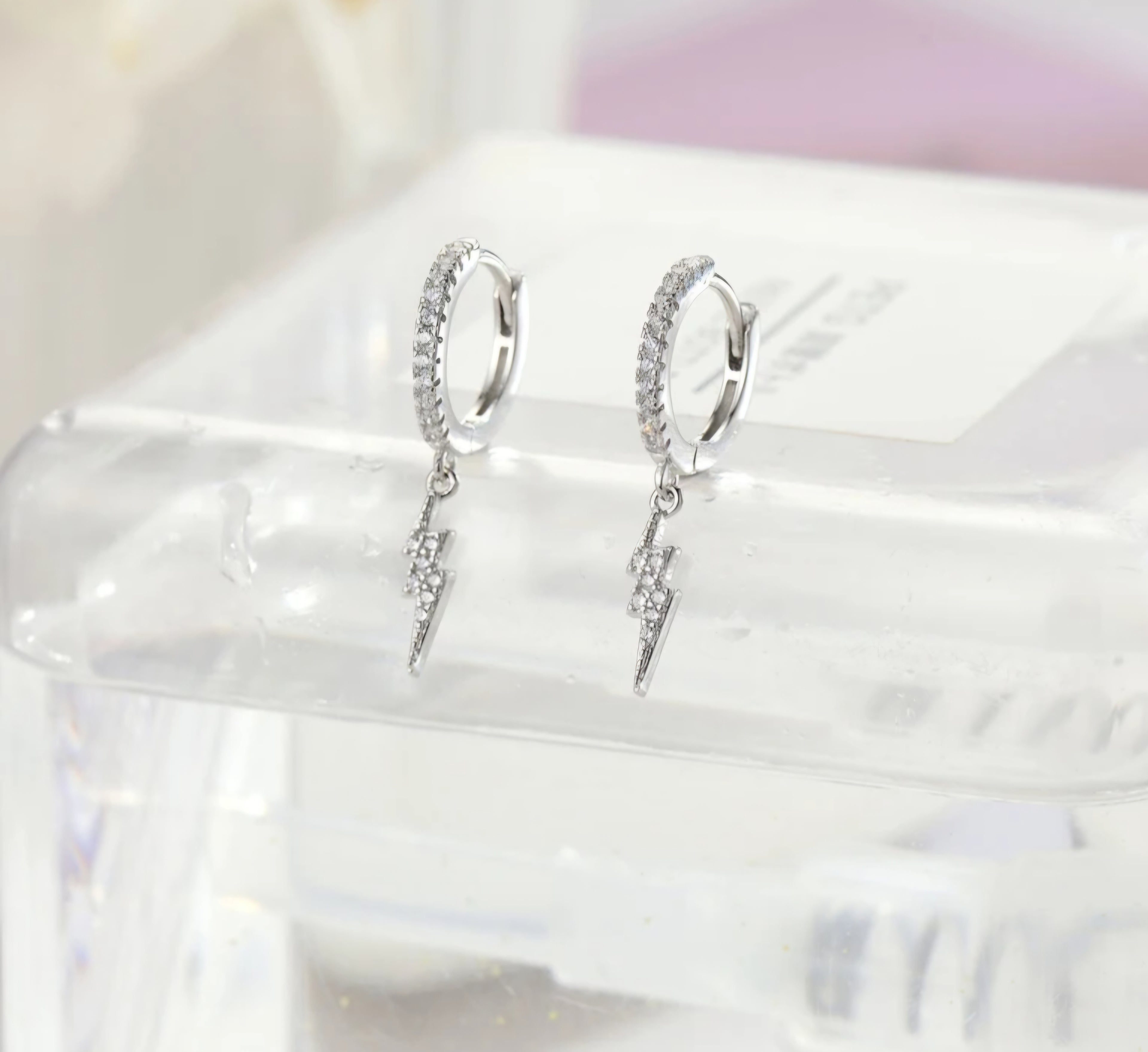 Sterling silver s925 earrings hoop lightning CZ