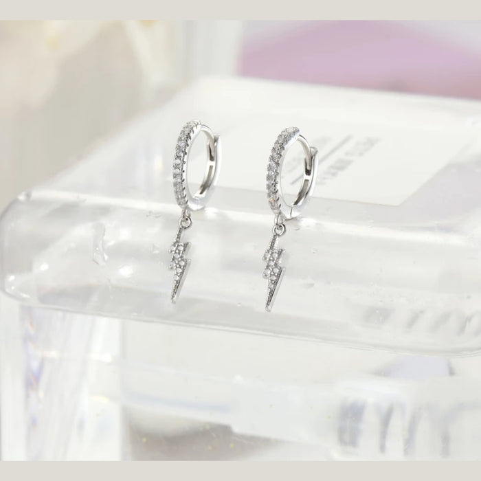 Sterling silver s925 earrings hoop lightning CZ