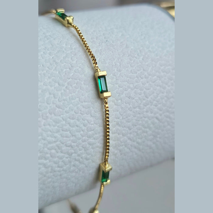 Sterling silver s925 gold plated bracelet green zirconia rectangle