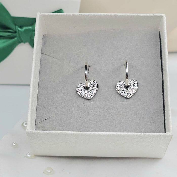 Sterling silver s925 earrings hoop hearts charm zirconia Gift 🎁