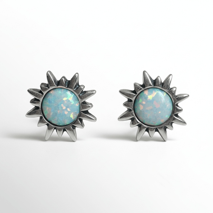 Sterling silver s925 earrings Opal sun stud