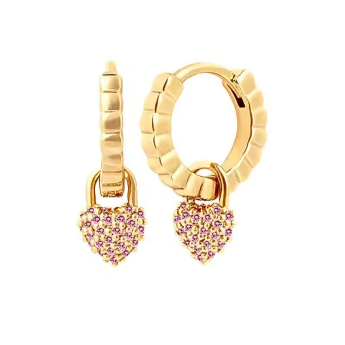 Sterling silver s925 gold plated hoop earrings Zirconia heart padlock