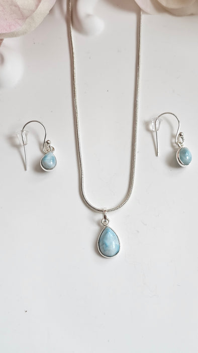 Sterling silver s925 Larimar earrings pendant necklace set