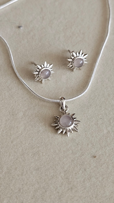 Sterling silver S925 nude Moonstone jewelry set Sun , earrings and pendant necklace