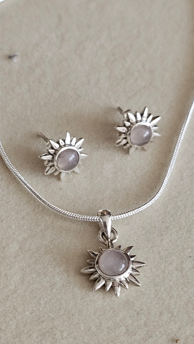 Sterling silver S925 nude Moonstone jewelry set Sun , earrings and pendant necklace