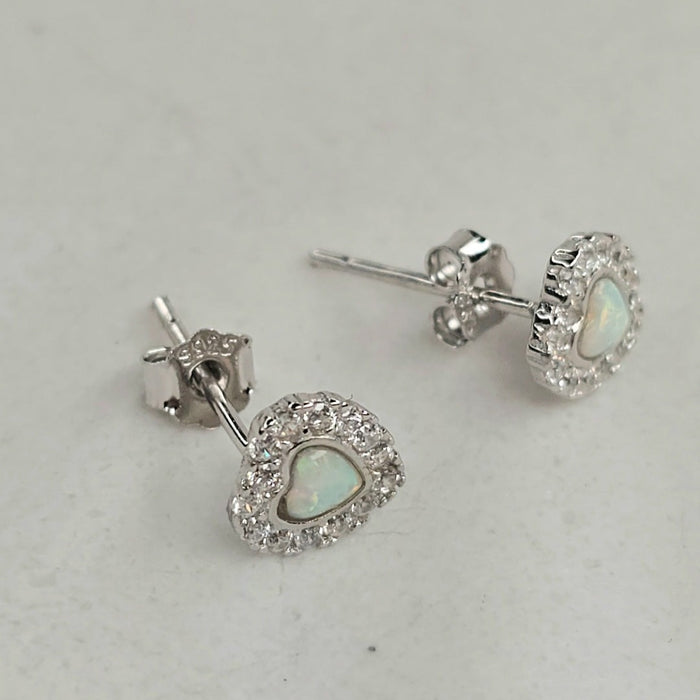 Sterling silver s925 earrings zirconia Opal heart stud luxe