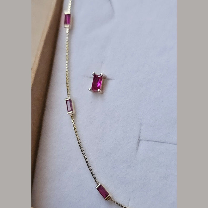 Sterling silver s925 gold plated necklace earrings set pink zirconia 💗
