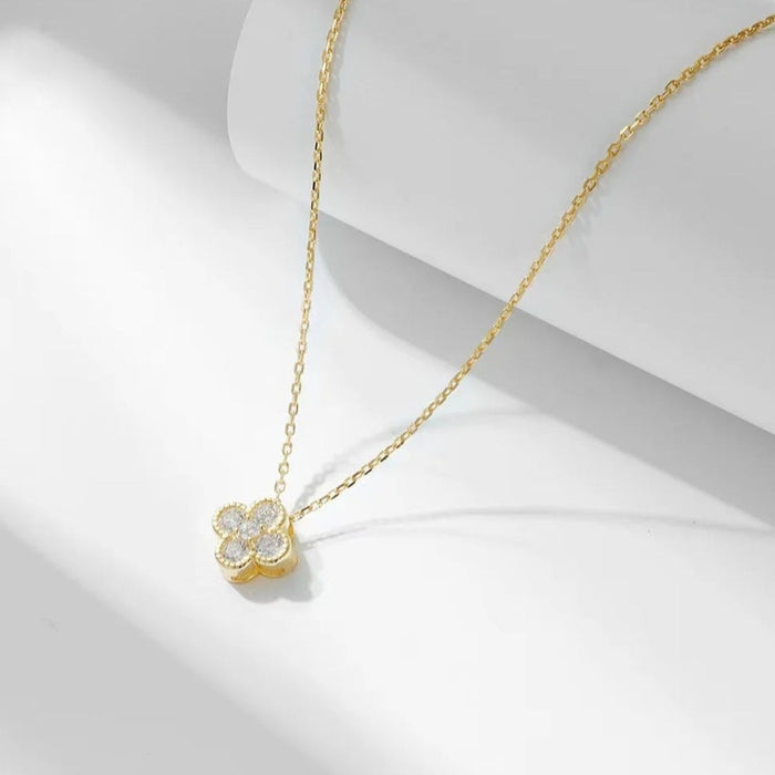 Sterling silver s925 gold plated necklace Zirconia Clover