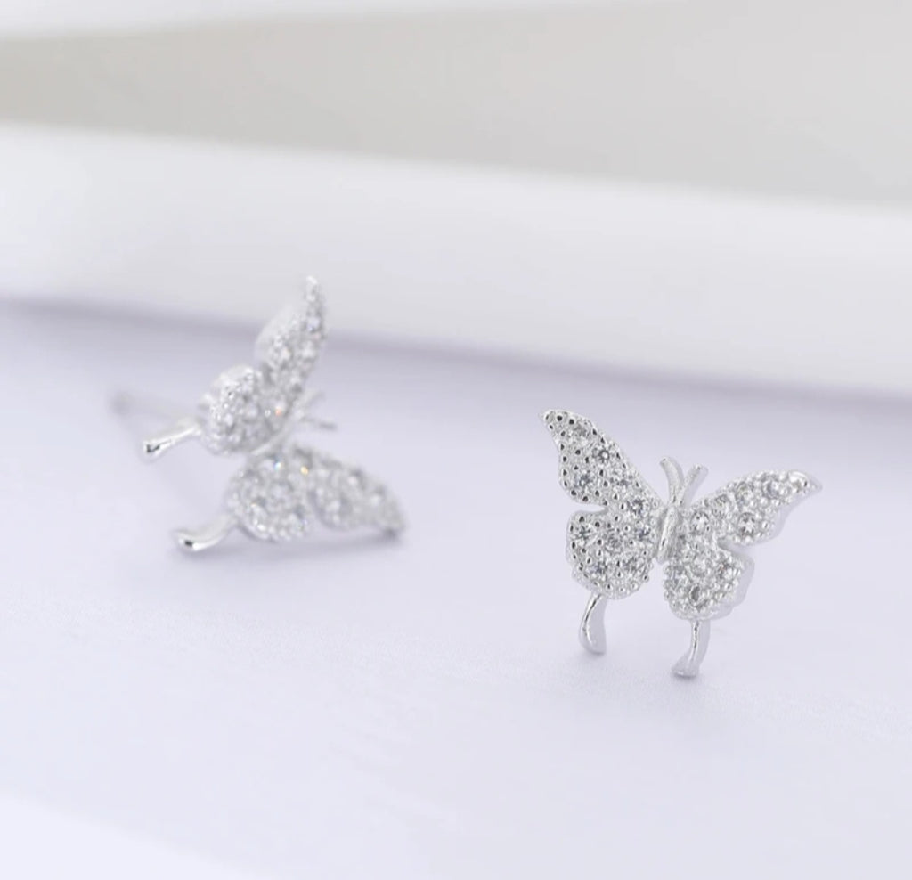 Sterling silver s925 earrings zirconia butterfly stud