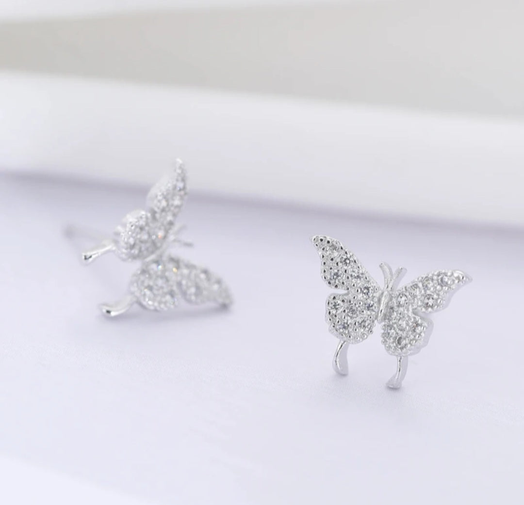 Sterling silver s925 earrings zirconia butterfly stud