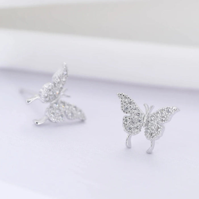 Sterling silver s925 earrings zirconia butterfly stud