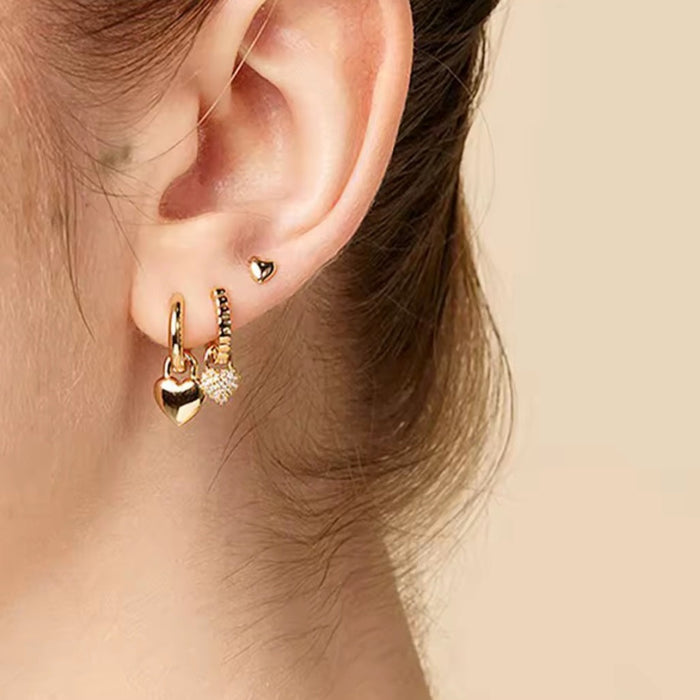Sterling silver s925 gold plated hoop earrings Zirconia heart padlock