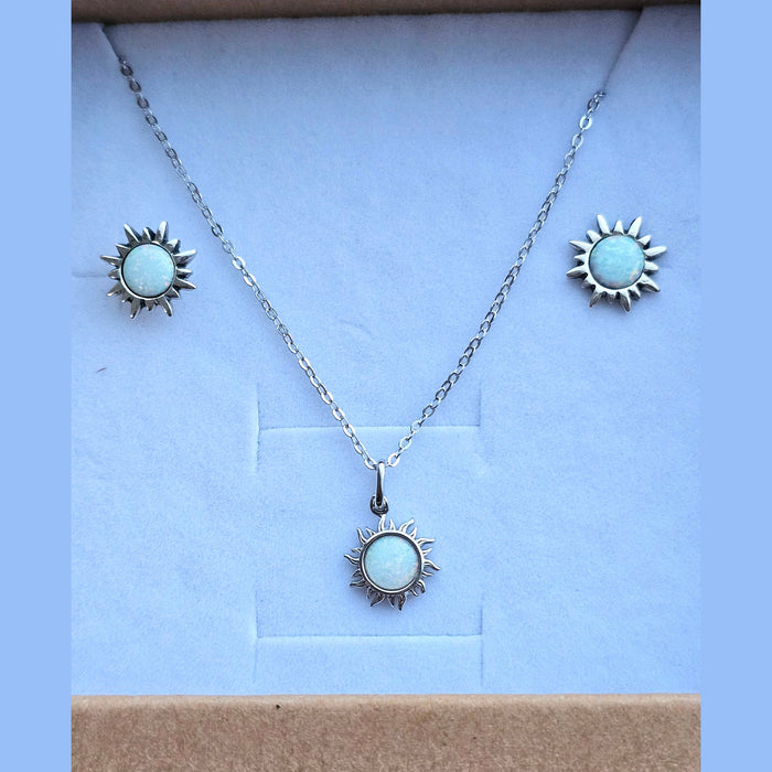 Sterling silver s925 earrings pendant set opal Sun