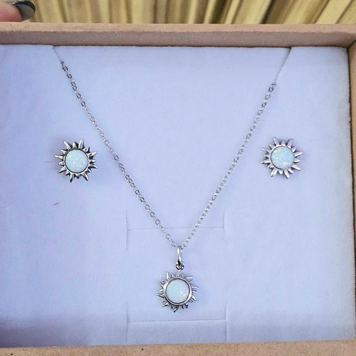 Sterling silver s925 earrings pendant set opal Sun