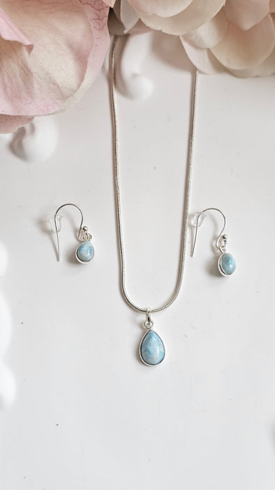 Sterling silver s925 Larimar earrings pendant necklace set