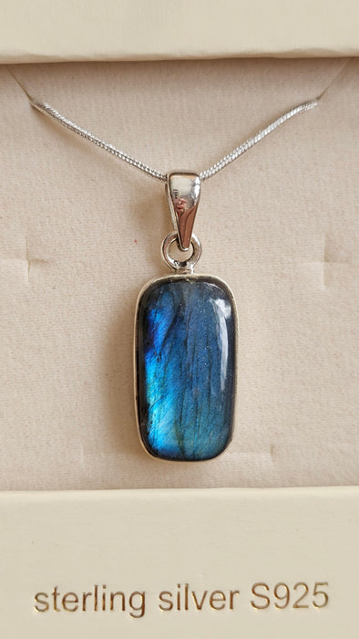 Sterling silver s925 pendant necklace Labradonite gemstone Large