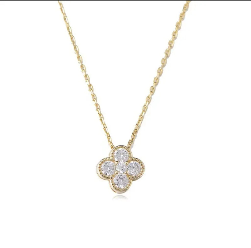 Sterling silver s925 gold plated necklace Zirconia Clover