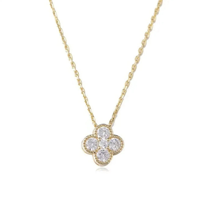 Sterling silver s925 gold plated necklace Zirconia Clover