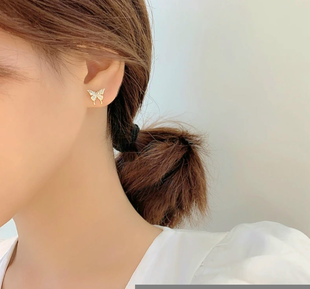 Sterling silver s925 earrings zirconia butterfly stud