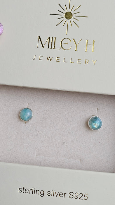 Sterling silver s925 earrings green moonstone stud