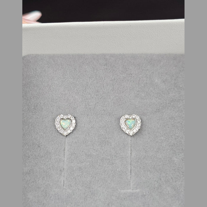Sterling silver s925 earrings zirconia Opal heart stud luxe