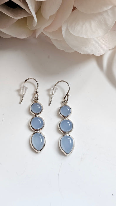 Sterling silver s925 earrings blue Chalcedony Drop dangle