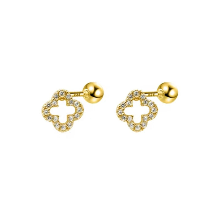 Sterling silver s925 gold plated earrings clover zirconia ball back Gift 🎁
