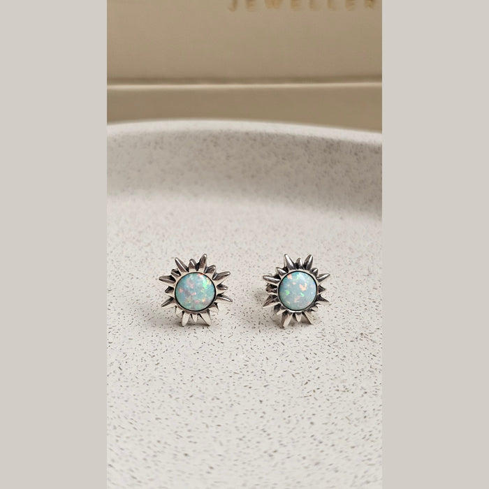 Sterling silver s925 earrings Opal sun stud