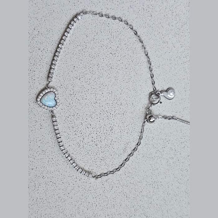 Sterling silver s925 bracelet Zirconia opal heart Gift