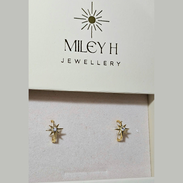 Sterling silver s925 earings gold plated 14k hoop star 🌟