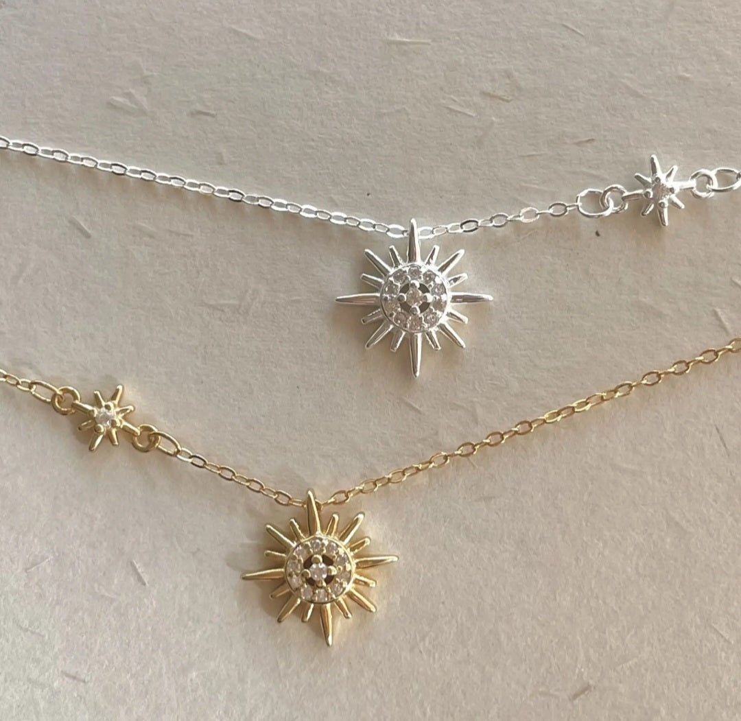 Sterling silver s925 gold plated sun starlight pendant