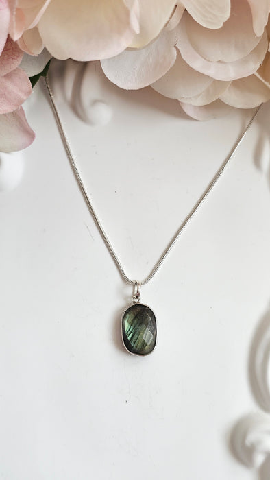 Sterling silver s925 pendant necklace natural Labradorite gemstone
