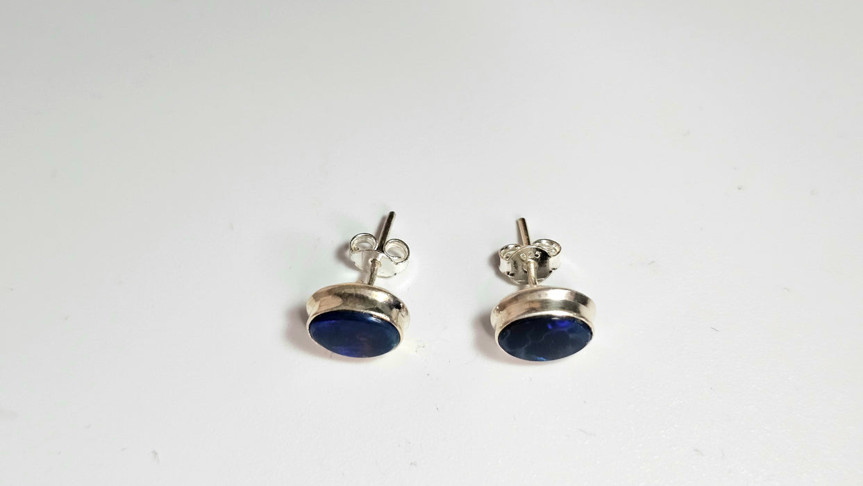 Sterling silver s925 earrings natural Black Opal stone stud