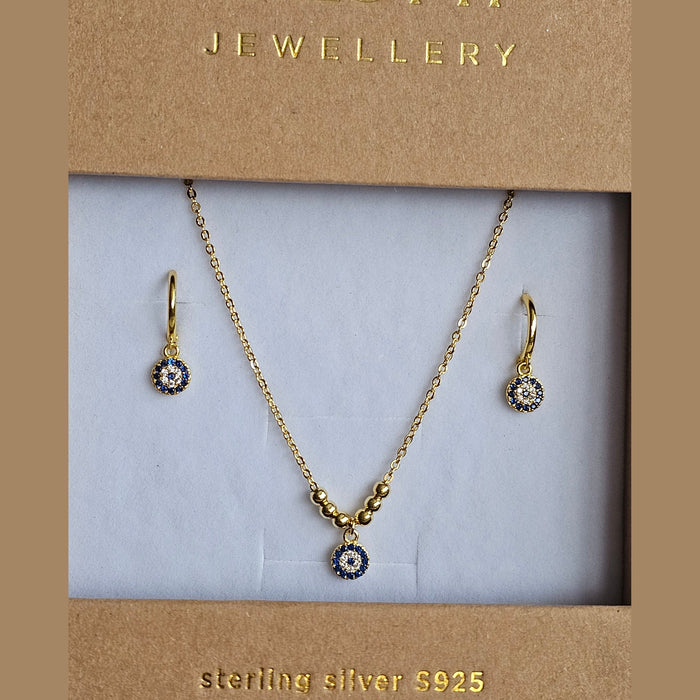 Sterling silver s925 gold plated earrings necklace set Zirconia Devil’s Eyes