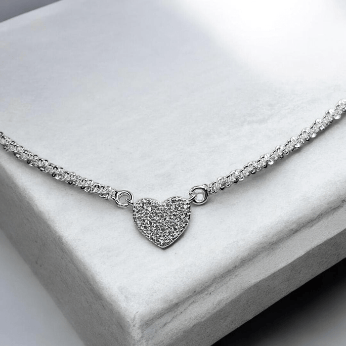 Sterling silver s925 necklace luxe heart zirconia choker