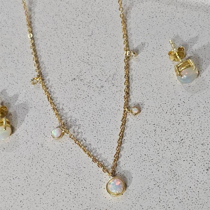 Sterling silver s925 gold plated earrings necklace set opal