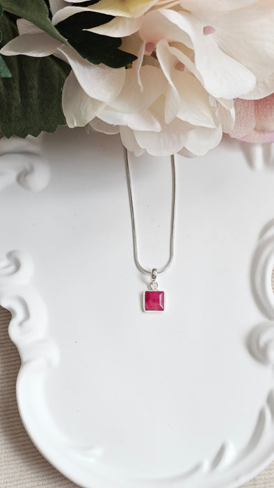 Sterling silver s925 pendant necklace Ruby square gemstone